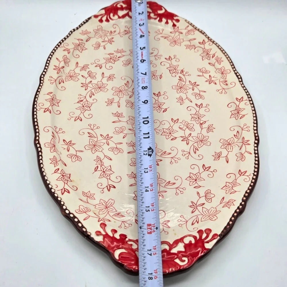 Temp-tations Red‎ Floral Lace Oval Serving Tray/Platter 18